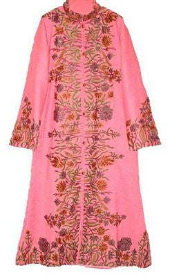 Woolen Coat Long Jacket Pink,Multicolor Embroidery #AO-117