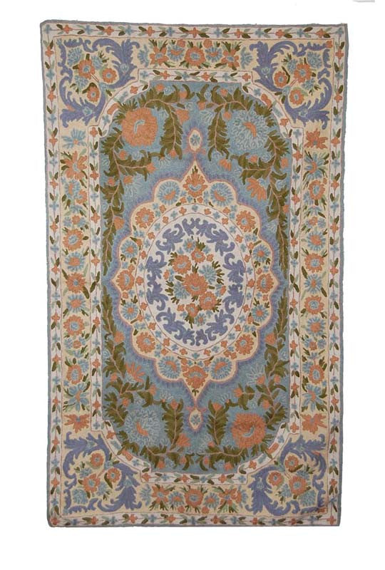 ChainStitch Tapestry Woolen Area Rug, Multicolor Embroidery 3x5 feet #CWR15114