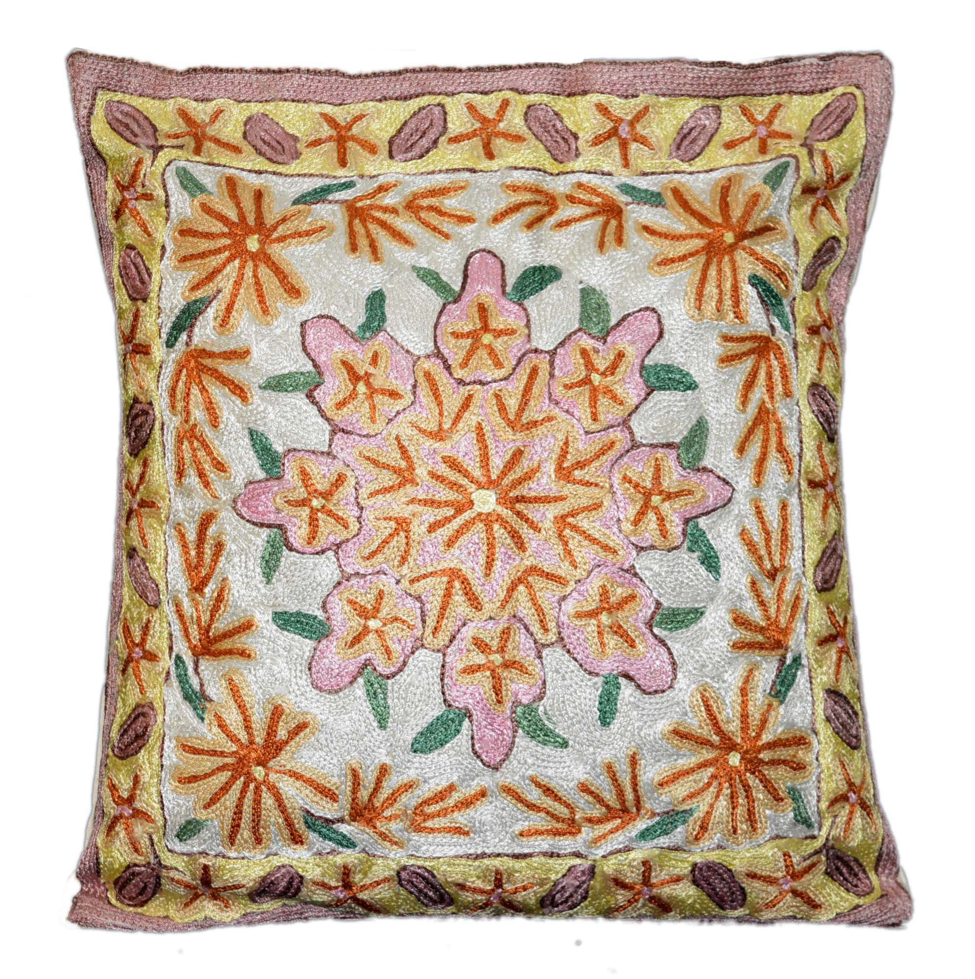 Crewel Sillk Embroidered Cushion Throw Pillow Cover, Multicolor #CW2007