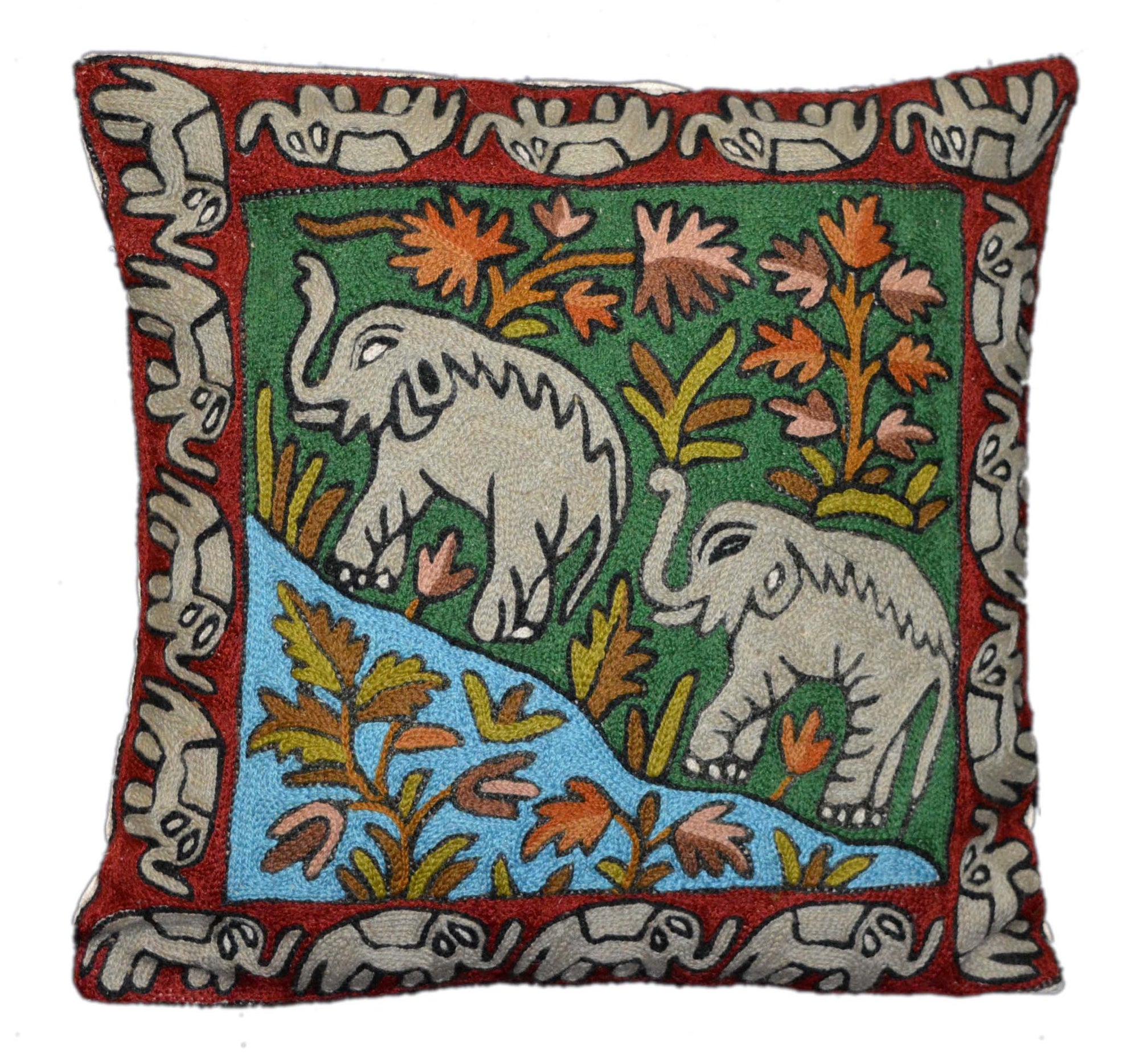 Crewel Wool Embroidered Cushion Throw Pillow Cover, Multicolor #CW1004