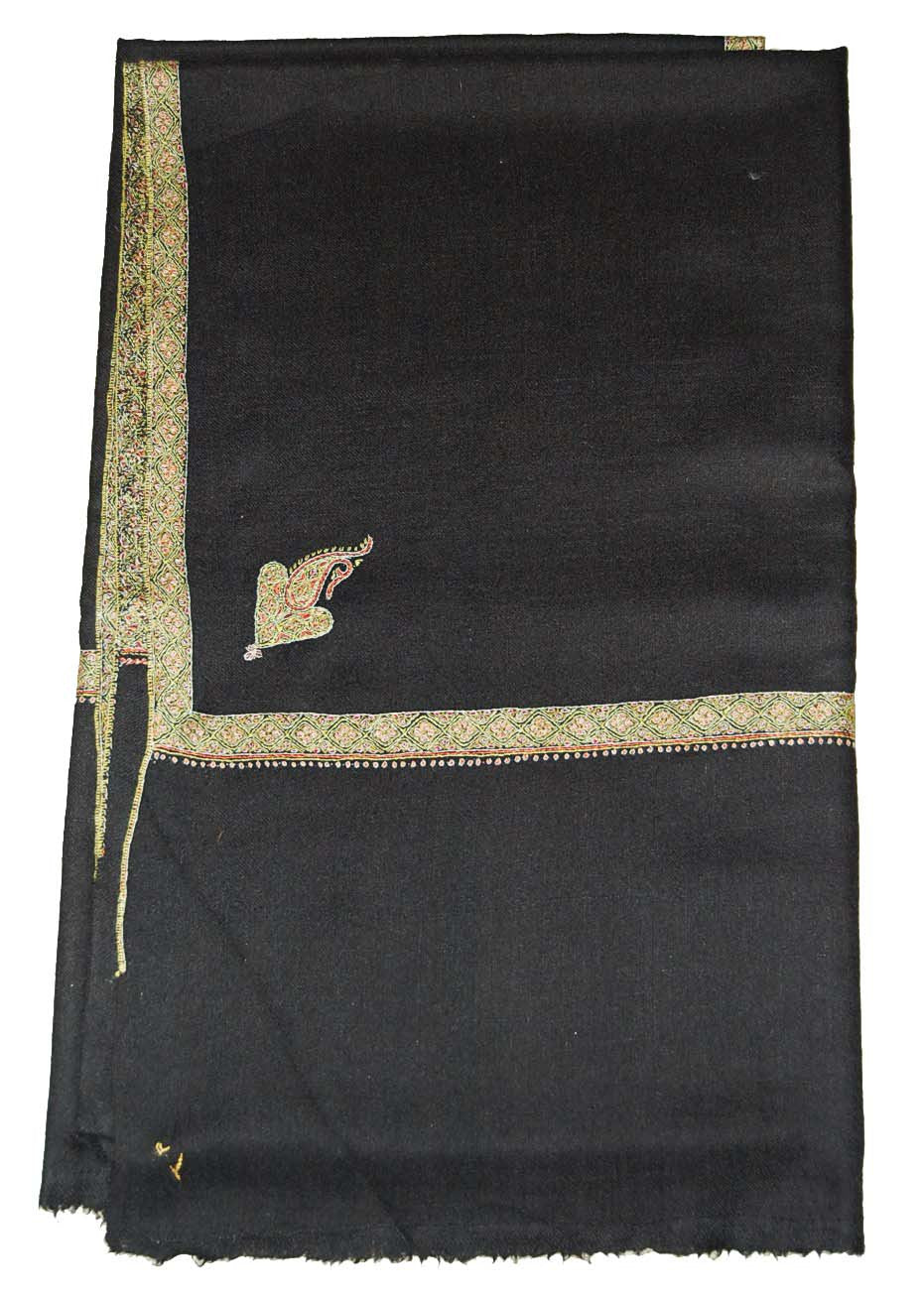 Kashmir Pashmina "Cashmere" Embroidered Shawl Black, Multicolor #PDR-001