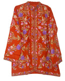 Kashmiri Woolen Jacket Rust, Multicolor Embroidery #AO-014