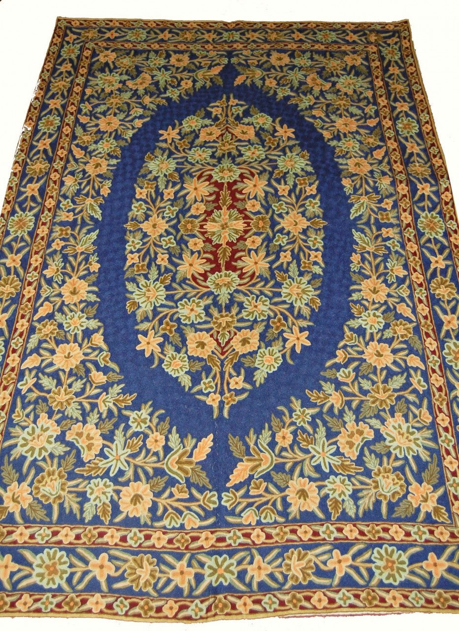 ChainStitch Tapestry Woolen Area Rug, Multicolor Embroidery 6x9 feet #CWR54105