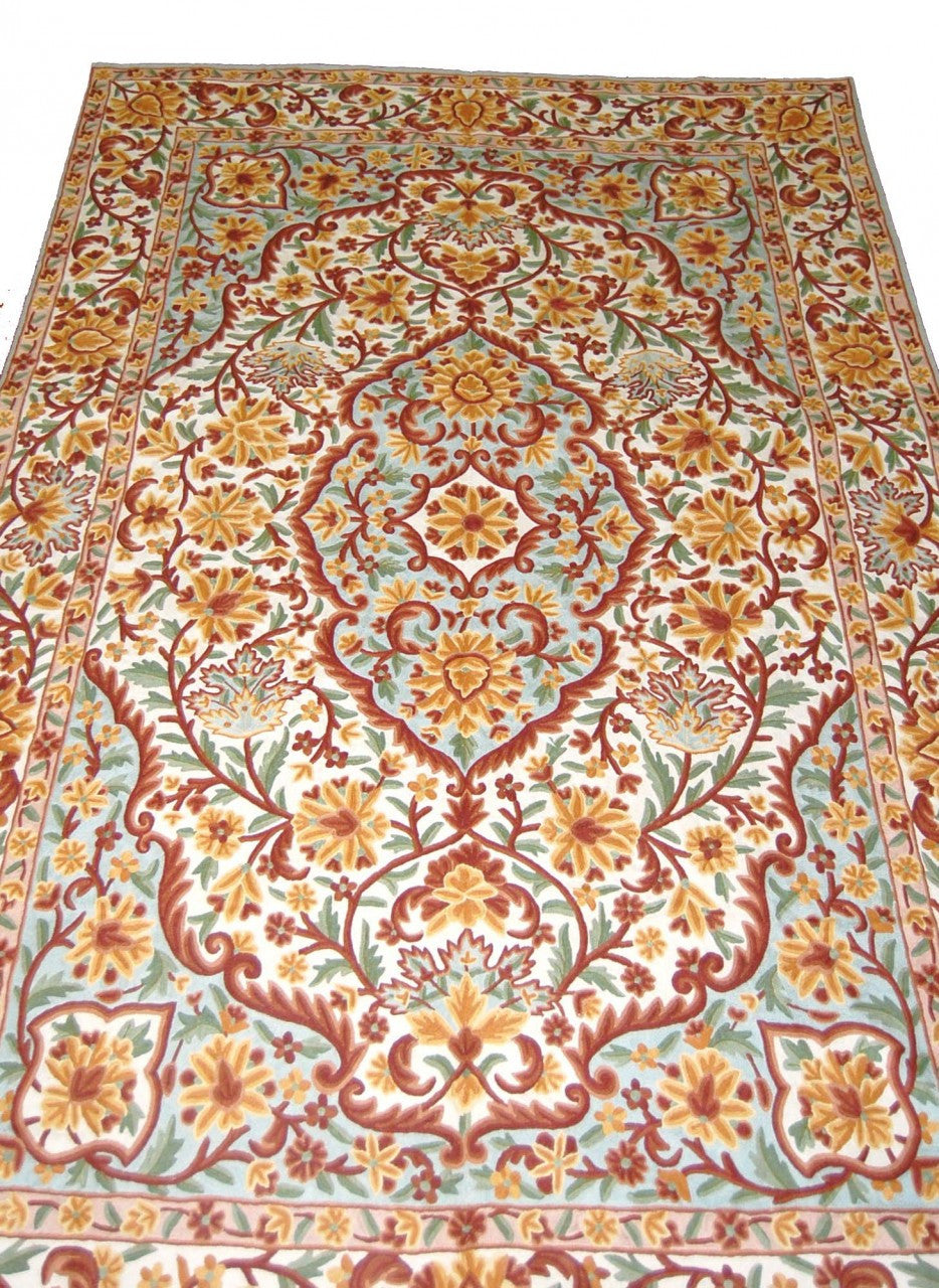 ChainStitch Tapestry Woolen Area Rug, Multicolor Embroidery 6x9 feet #CWR54104