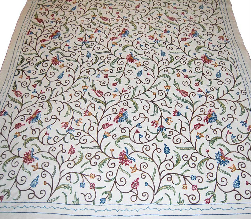 Cotton Crewel Embroidered Bedspread Off-White, Multicolor #SNL1161