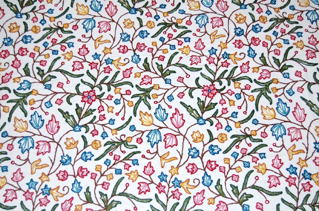 Cotton Crewel Embroidered Bedspread Off-White, Multicolor #PNJ1106