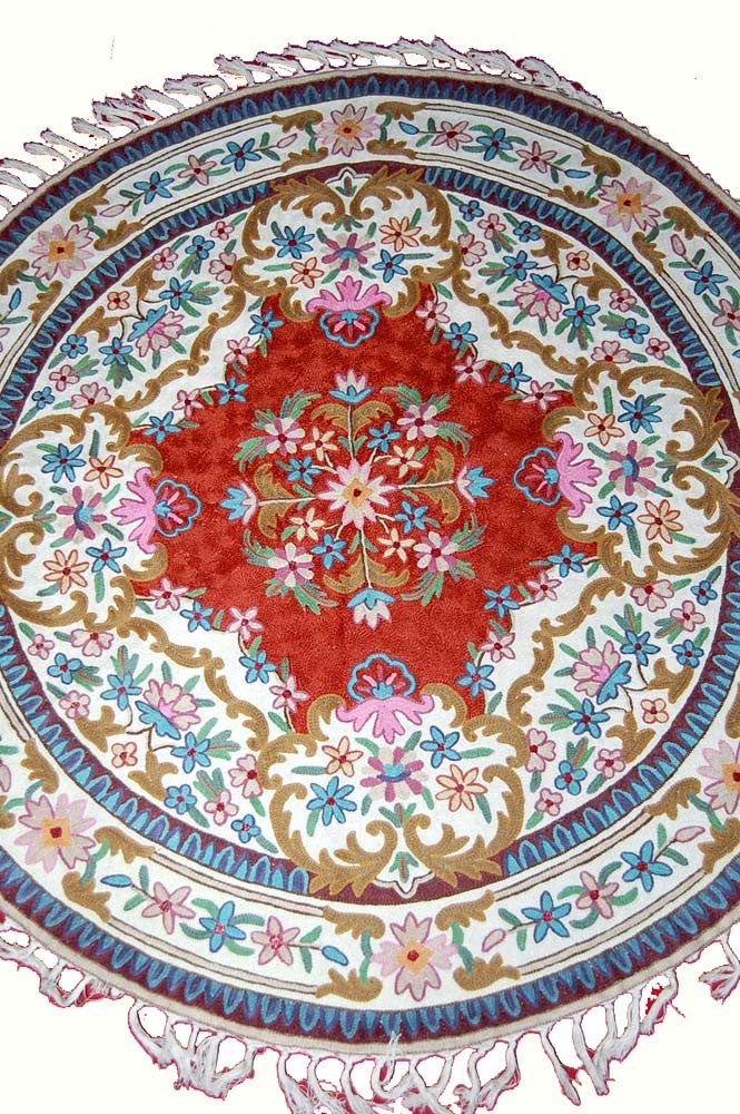 ChainStitch Tapestry Wall Hanging Area Rug, Multicolor Embroidery 4 feet Round #CWR16102