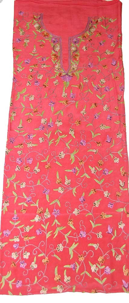 Crepe Silk Salwar Kameez Suit Unstitched Fabric Pink, Multicolor Embroidery #FS-904