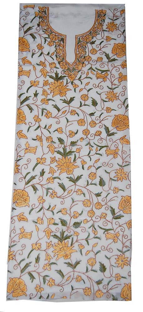 Crepe Silk Salwar Kameez White, Multicolor Embroidery #FS-903