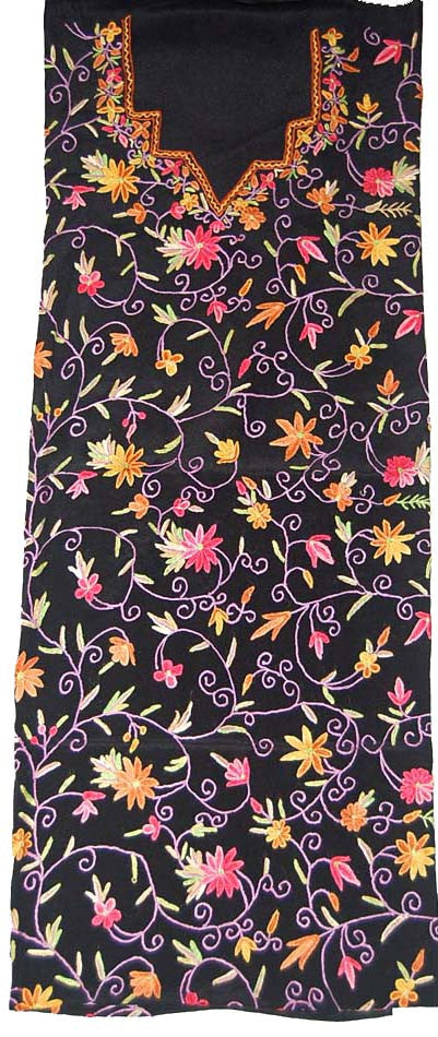 Crepe Silk Salwar Kameez Black, Multicolor Embroidery #FS-906