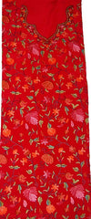 Crepe Silk Salwar Kameez Suit Unstitched Fabric Red, Multicolor Embroidery #FS-908