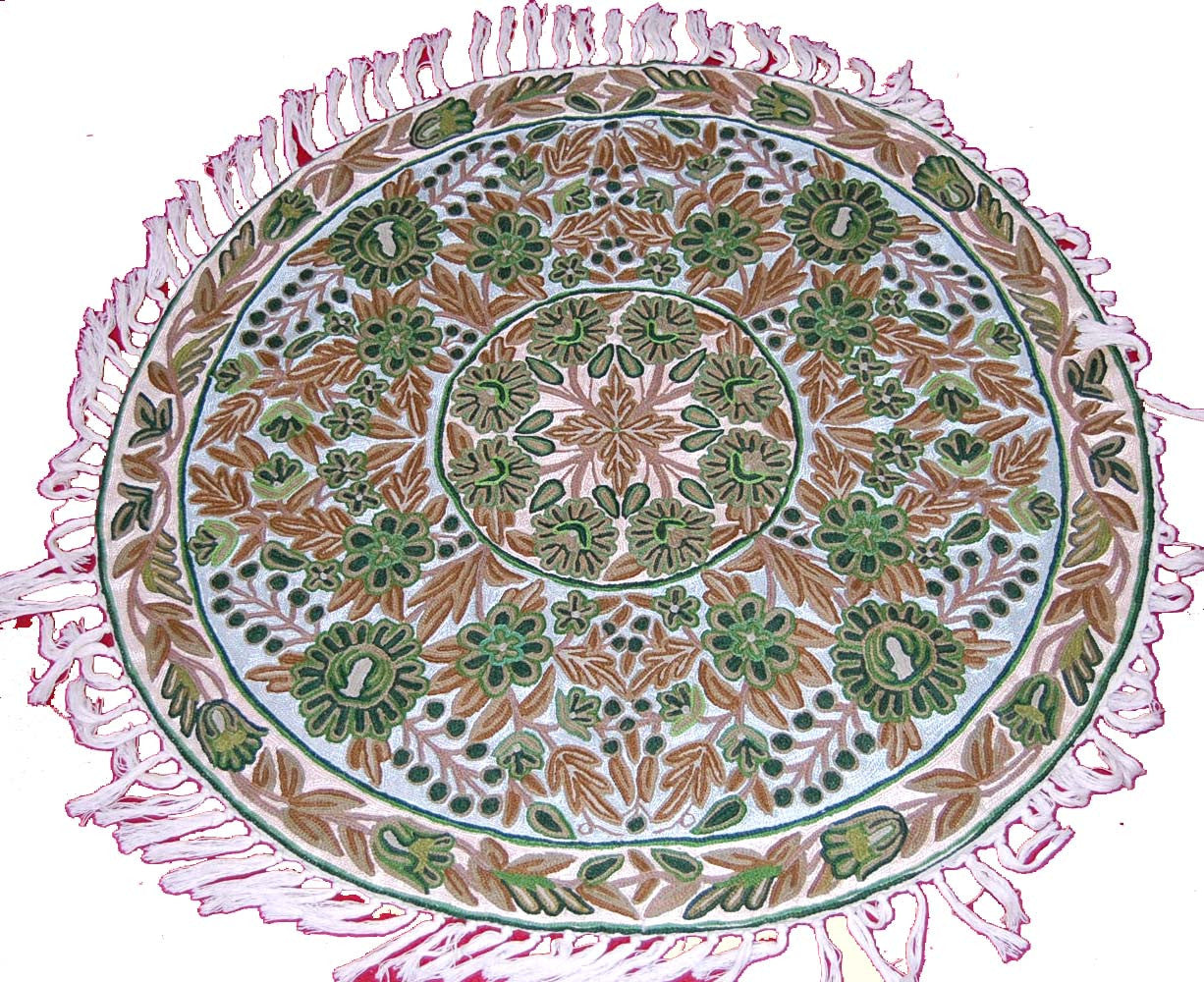 ChainStitch Tapestry Wall Hanging Area Rug,  Multicolor Embroidery 3 feet Round #CWR9201