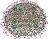 Chain Stitch Tapestry Silk+Wool Rug, Multicolor Embroidered 3 ft Round #CWR9201
