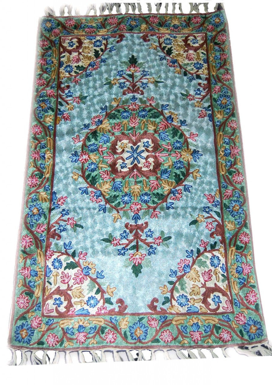 ChainStitch Tapestry Silk Area Rug, Multicolor Embroidery 2.5x4 feet #CWR10102