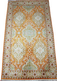 Kashmir Silk Carpet Hand Knotted, Green and Gold 3'x5' #CPS15201