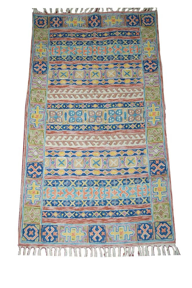 ChainStitch Tapestry Wall Hanging Area Rug, Multicolor Embroidery 2.5x4 feet #CWR10105