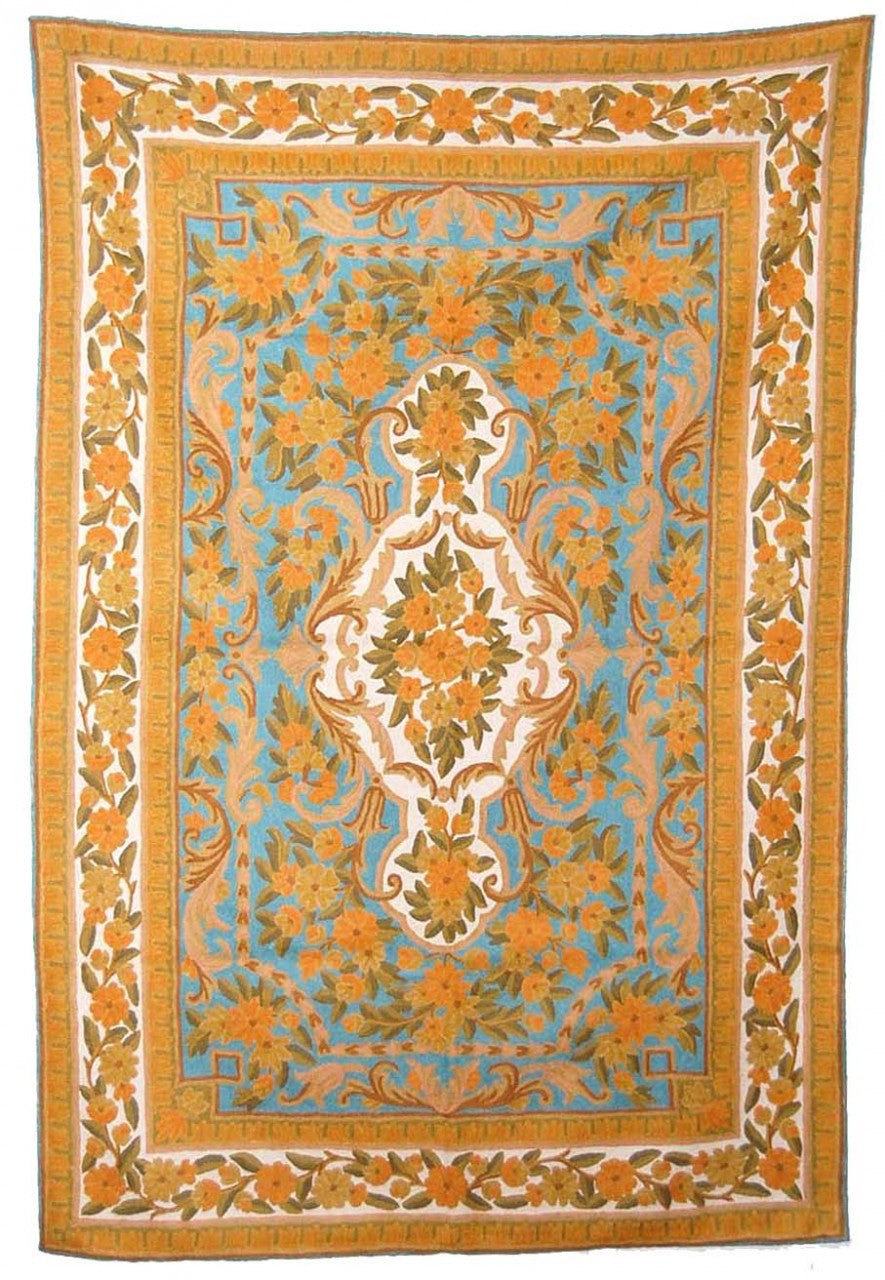 ChainStitch Tapestry Woolen Area Rug, Multicolor Embroidery 6x4 feet #CWR24106
