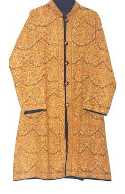 Woolen "Jamawar" Coat Long Jacket Black, Yellow Embroidery #JM-102