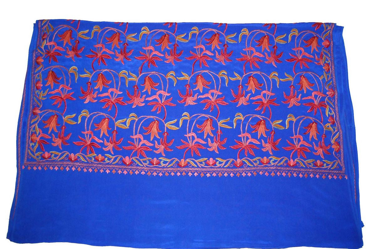Kashmir Silk Sari Saree Blue, Multicolor Embroidery #SA-101