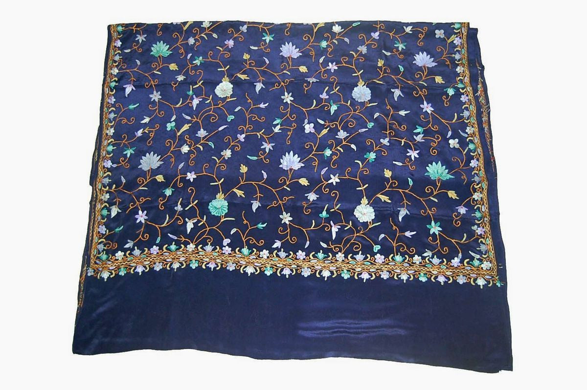 Silk Saree Navy Blue Multicolor Embroidery #SA-104