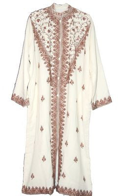 Woolen Coat Long Jacket White, Brown Embroidery #SH-201