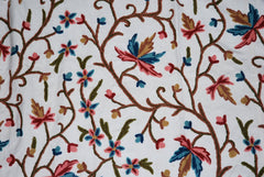 Cotton Crewel Embroidered Bedspread "Maple" Off-White, Multicolor #CHR1101