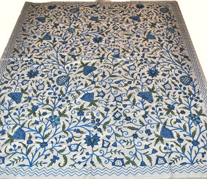 Cotton Crewel Embroidered Bedspread "Tree of Life", Blue and Green #DDR1012