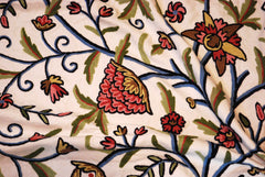 Crewel Bedspread "Tree of Life" Off-White, Multicolor Embroidery Kingsize #DDR1102