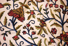 Crewel Bedspread "Tree of Life" Off-White, Multicolor Embroidery Kingsize #DDR1102