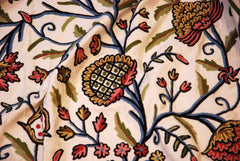Crewel Bedspread "Tree of Life" Off-White, Multicolor Embroidery Kingsize #DDR1102