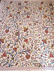 Crewel Bedspread "Tree of Life" Off-White, Multicolor Embroidery Kingsize #DDR1102