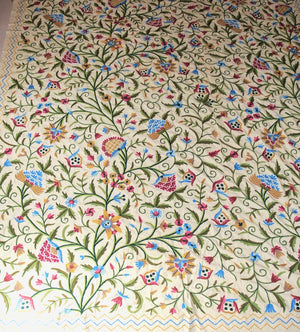 Cotton Crewel Embroidered Bedspread "Tree of Life" Beige, Multicolor #DDR1103