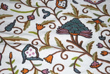 Cotton Crewel Embroidered Bedspread "Tree of Life" Off-White, Multicolor #DDR1206