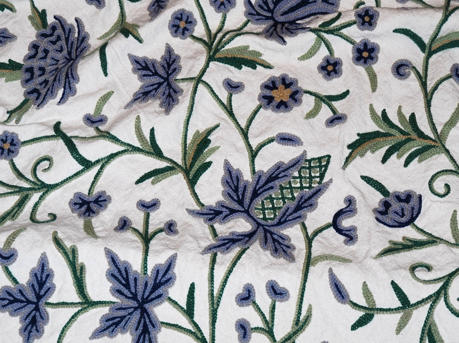 Cotton Crewel Embroidered Bedspread Off-White, Multicolor #FLR1021