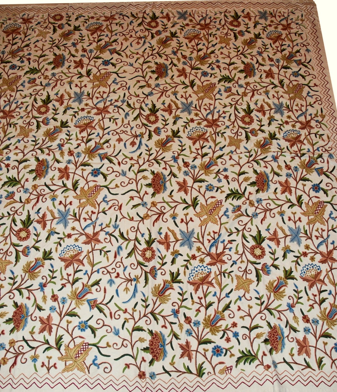 Cotton Crewel Embroidered Bedspread Off-White, Multicolor #FLR1105