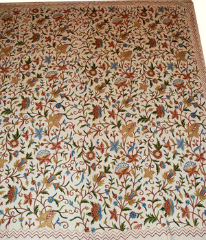 Cotton Crewel Embroidered Bedspread Off-White, Multicolor #FLR1105