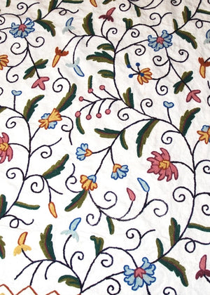 Cotton Crewel Embroidered Bedspread Jacobean, Multicolor #TML1001