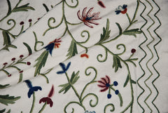Cotton Crewel Embroidered Bedspread Jacobean, Multicolor #TML1002