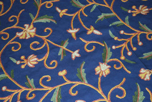 Cotton Crewel Embroidered Bedspread Jacobean Navy Blue, Multicolor #TML1207