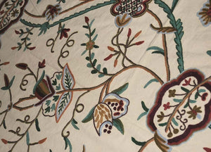 Cotton Crewel Embroidered Bedspread "Watlab" Beige, Multicolor #FLR1328