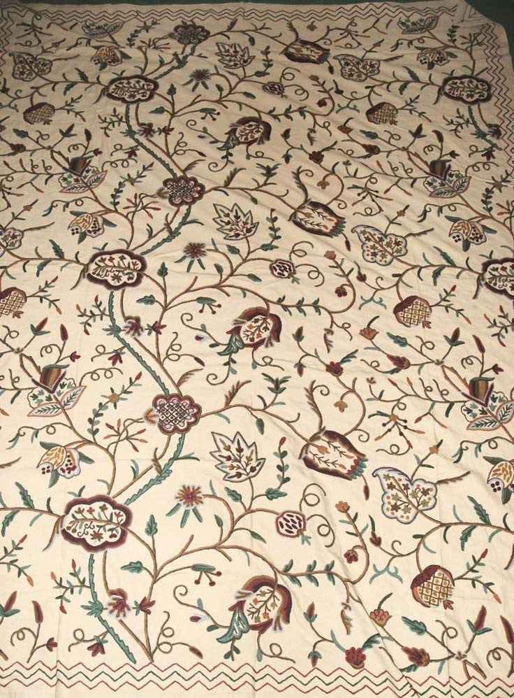 Cotton Crewel Embroidered Bedspread "Watlab" Beige, Multicolor #FLR1328