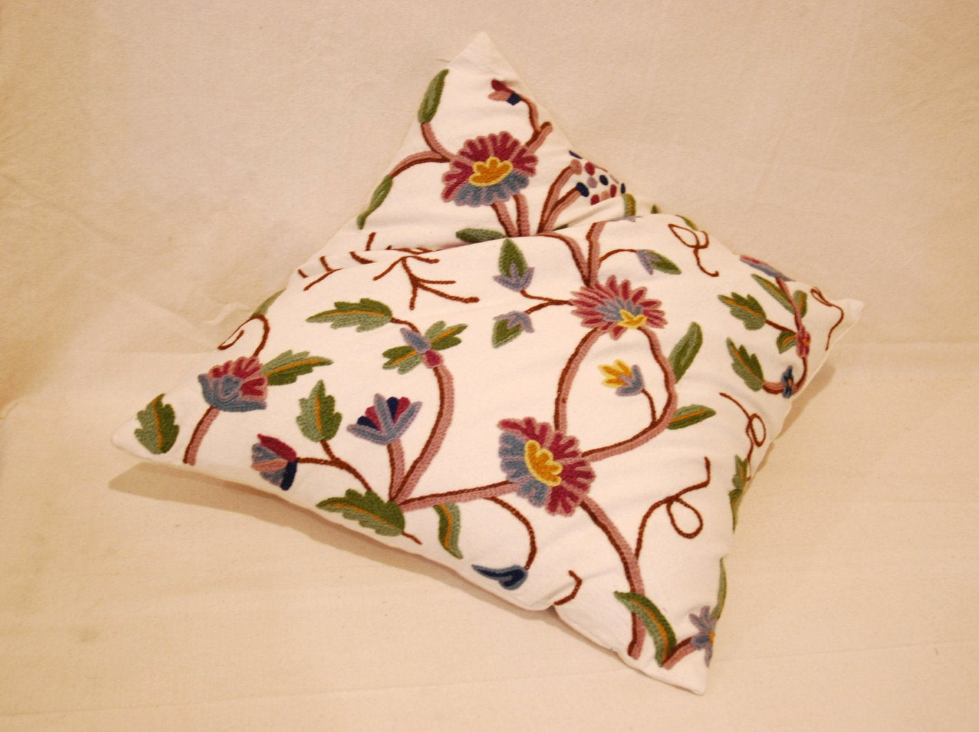 Decorative Crewel Throw Pillow Cushion Cover Grapevine, Multicolor #CW201