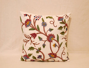 Crewel Wool on Cotton Throw Pillow Cushion Cover Grapevine, Multicolor #CW201
