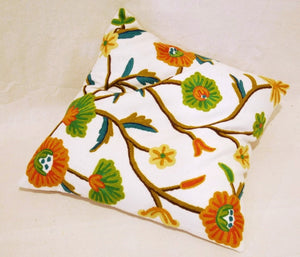 Decorative Cotton Crewel work Throw Pillow Cushion Cover, Multicolor #CW203
