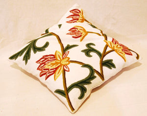 Decorative Cotton Crewel work Throw Pillow Cushion Cover, Multicolor #CW205