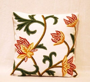 Decorative Cotton Crewel work Throw Pillow Cushion Cover, Multicolor #CW205