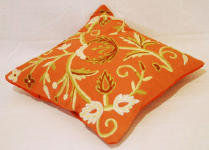 Cotton Crewel work Throw Pillow Cushion Cover Rust, Multicolor #CW238