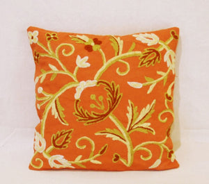 Cotton Crewel work Throw Pillow Cushion Cover Rust, Multicolor #CW238