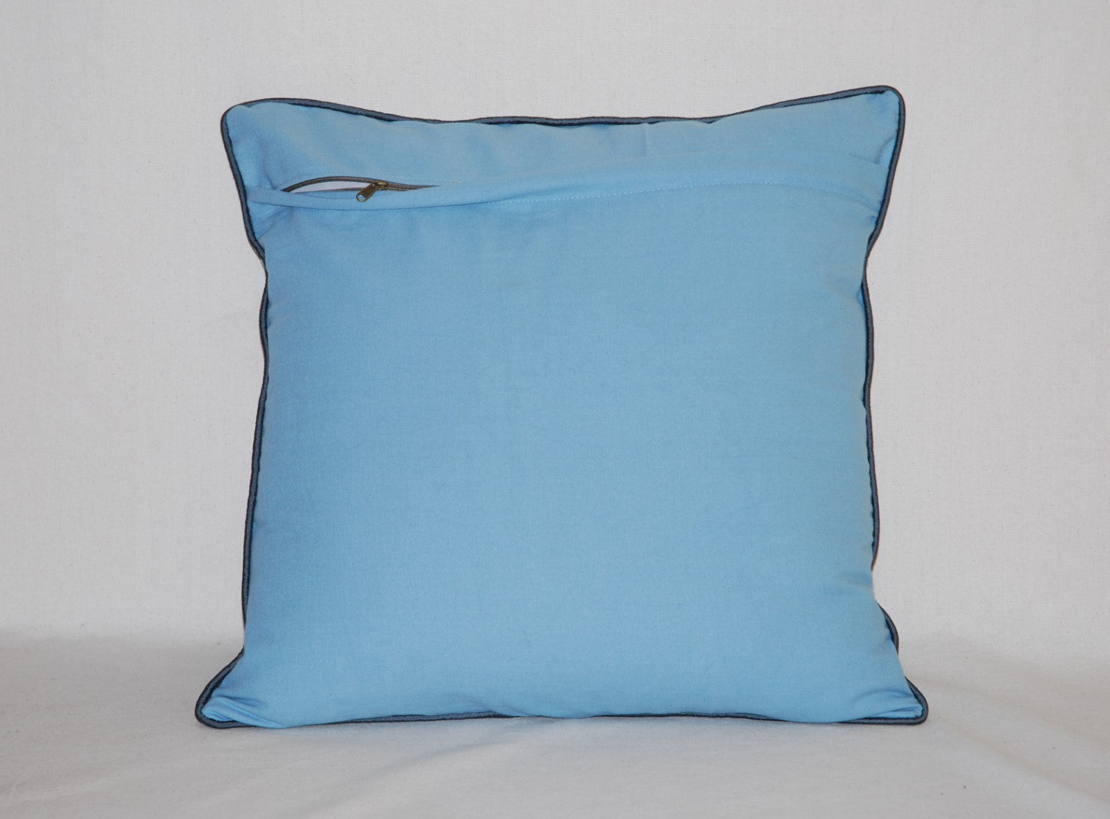 Crewel Wool on Cotton Throw Pillow Cushion Cover, Sky Blue Tone-Tone Embroidery  #CW260