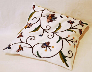 Crewel Wool on Cotton Throw Pillow Cushion Cover "Jacobean", Multicolor #CW301